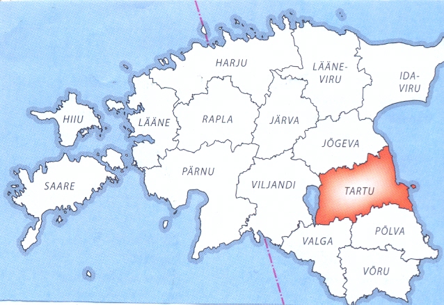 Тартусский уезд на карте Эстонии [Неизвестен]