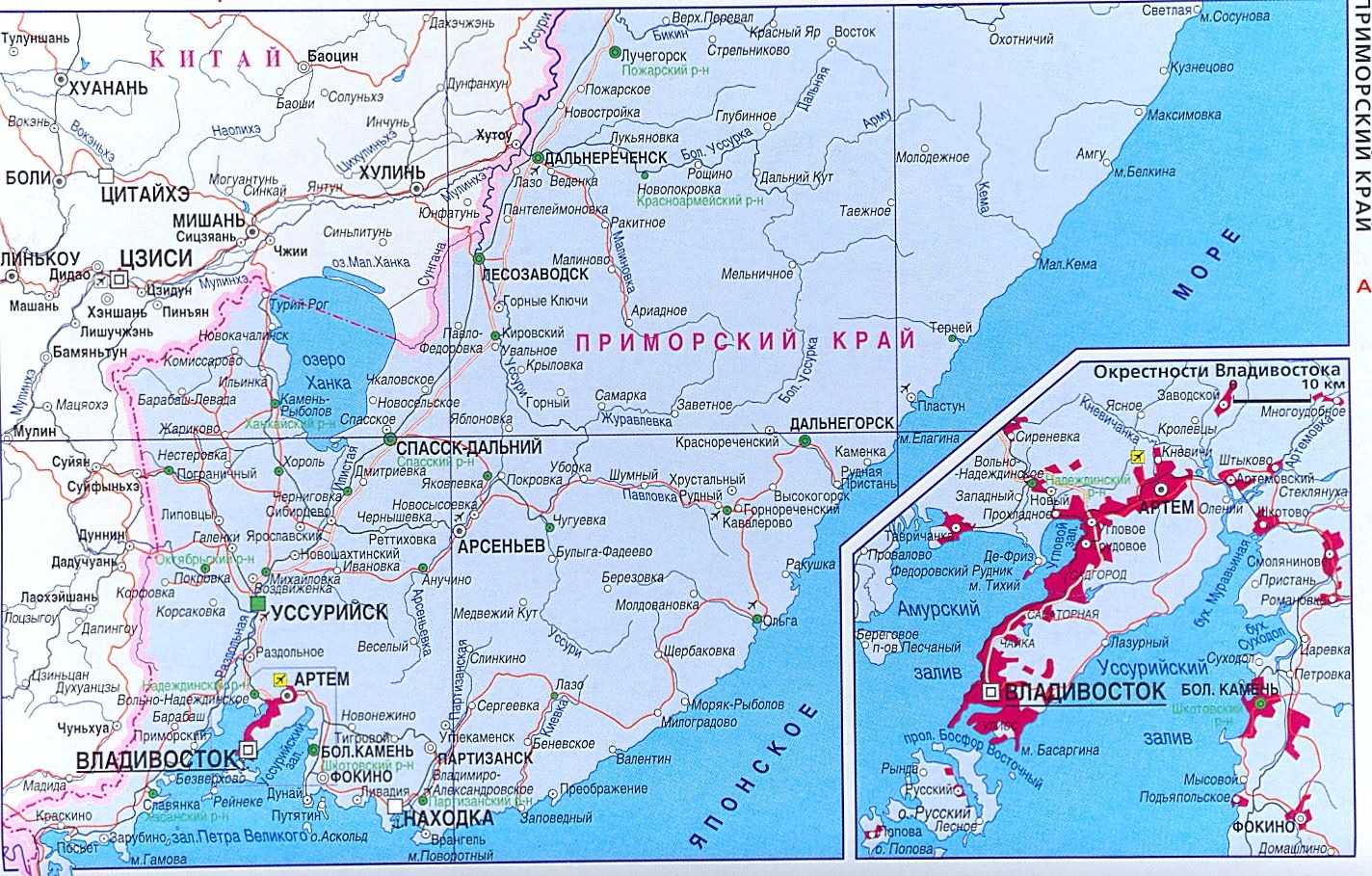 Карта Приморского края с населенными пунктами