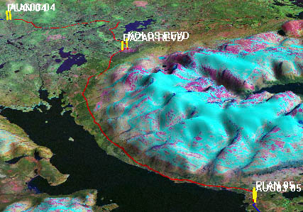09.08.2003, ходовой день 5: Трёхмерный вид на космоснимке